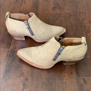 Frye Sacha Primrose Camel Croc Print Booties